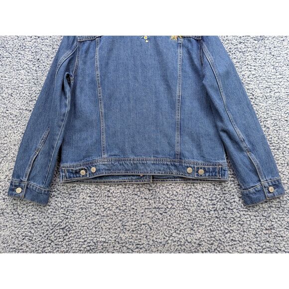 Old Navy Floral Embroidered Denim Jacket Size XL Button Up Trucker Jean Bohemian - Picture 9 of 14